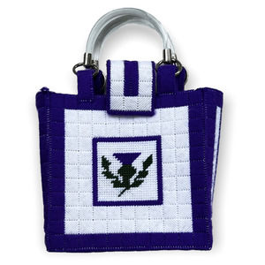Handmade Vintage Bargello Purple & White Tote Handbag with Clear Plastic Handles